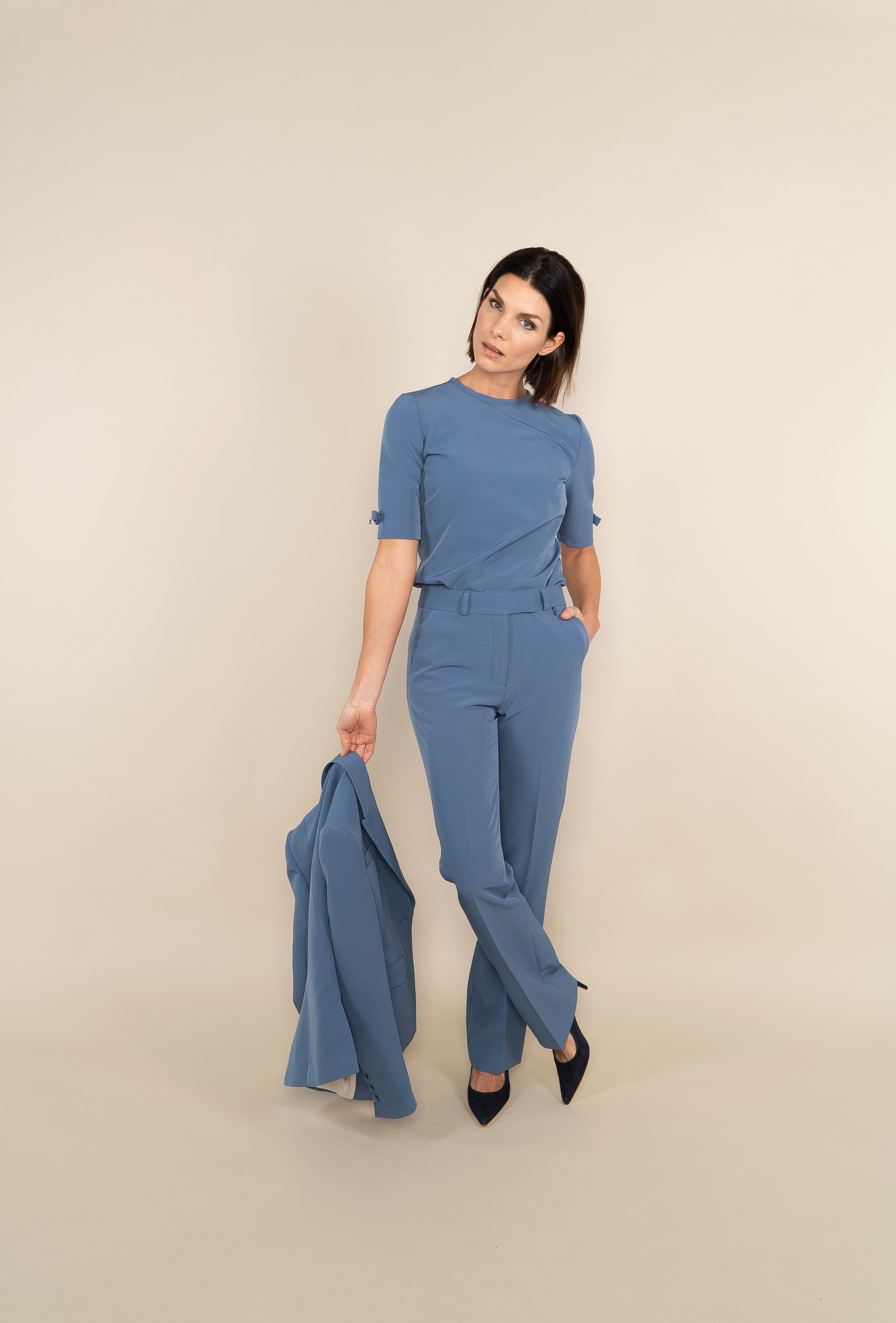 CLEAN TEE WITH BOWS - ocean blue