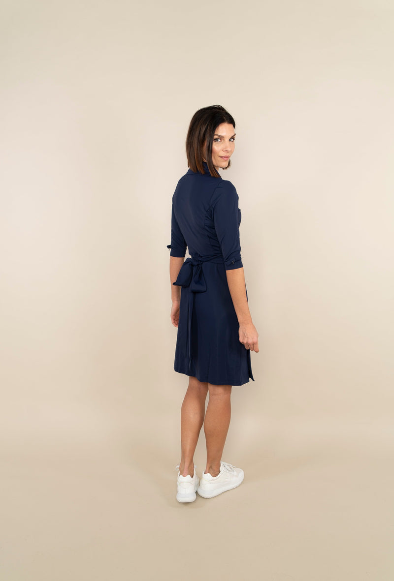 DIANA TRAVEL DRESS WITH BOWS - navy blue