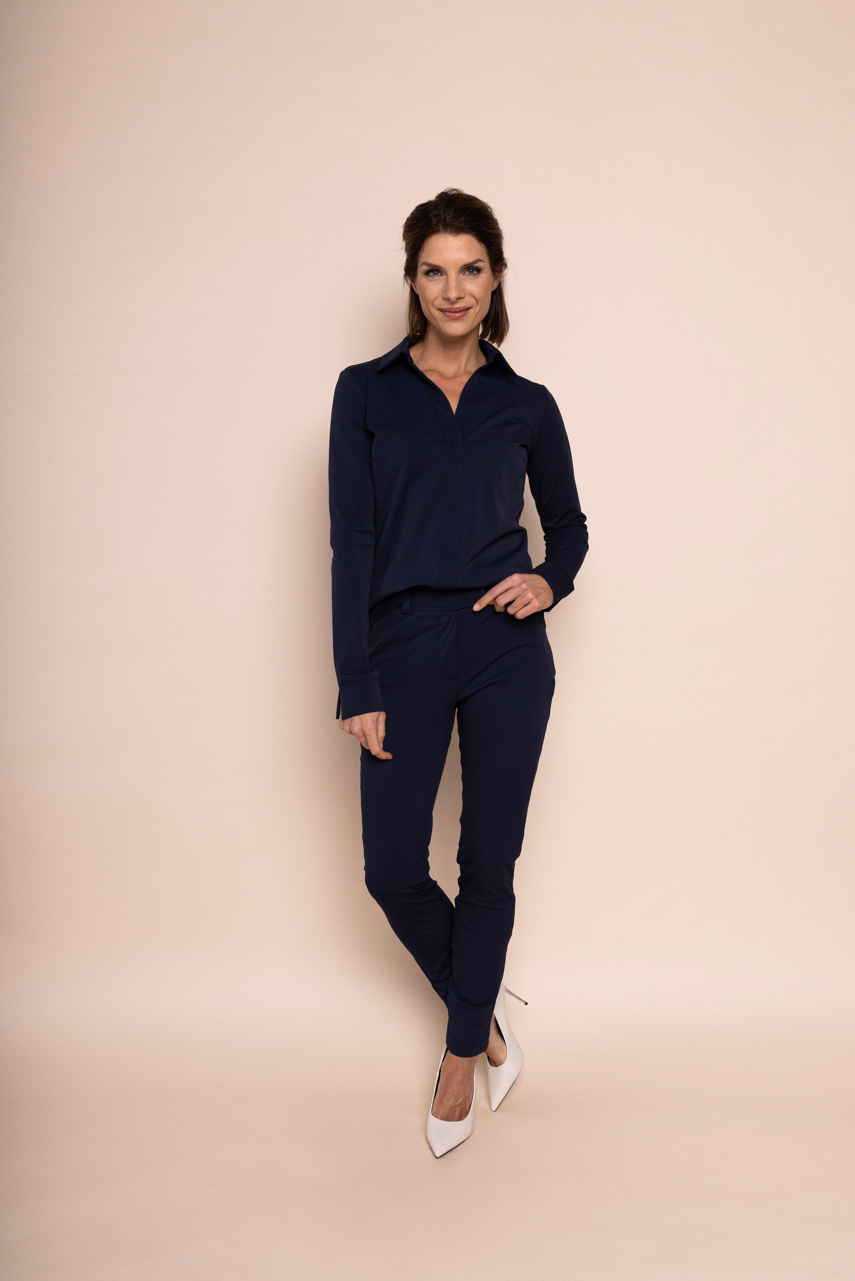 IVANKA LONG SLEEVE TRAVEL BLOUSE - navy blue