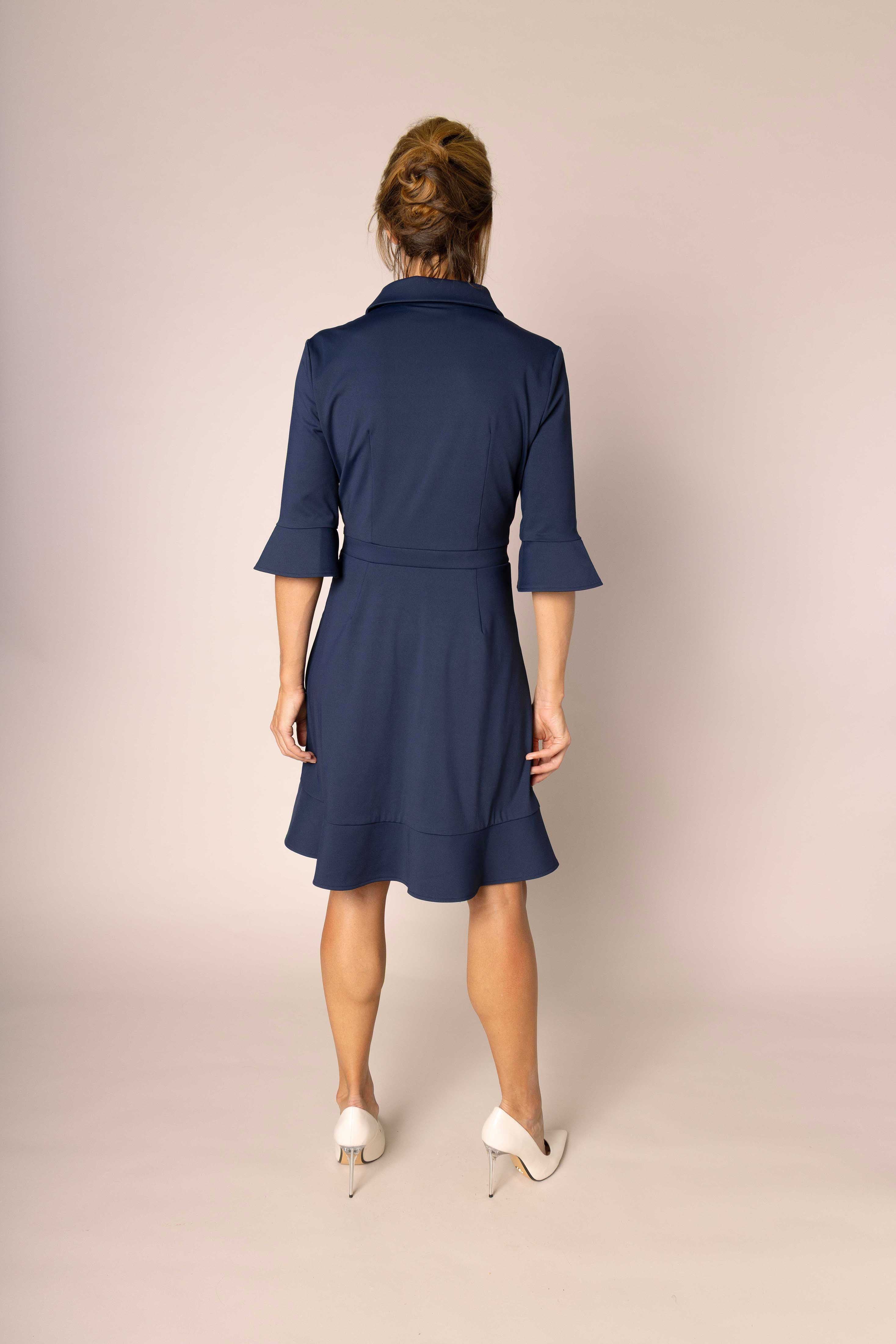 RUFFLE DRESS - navy blue