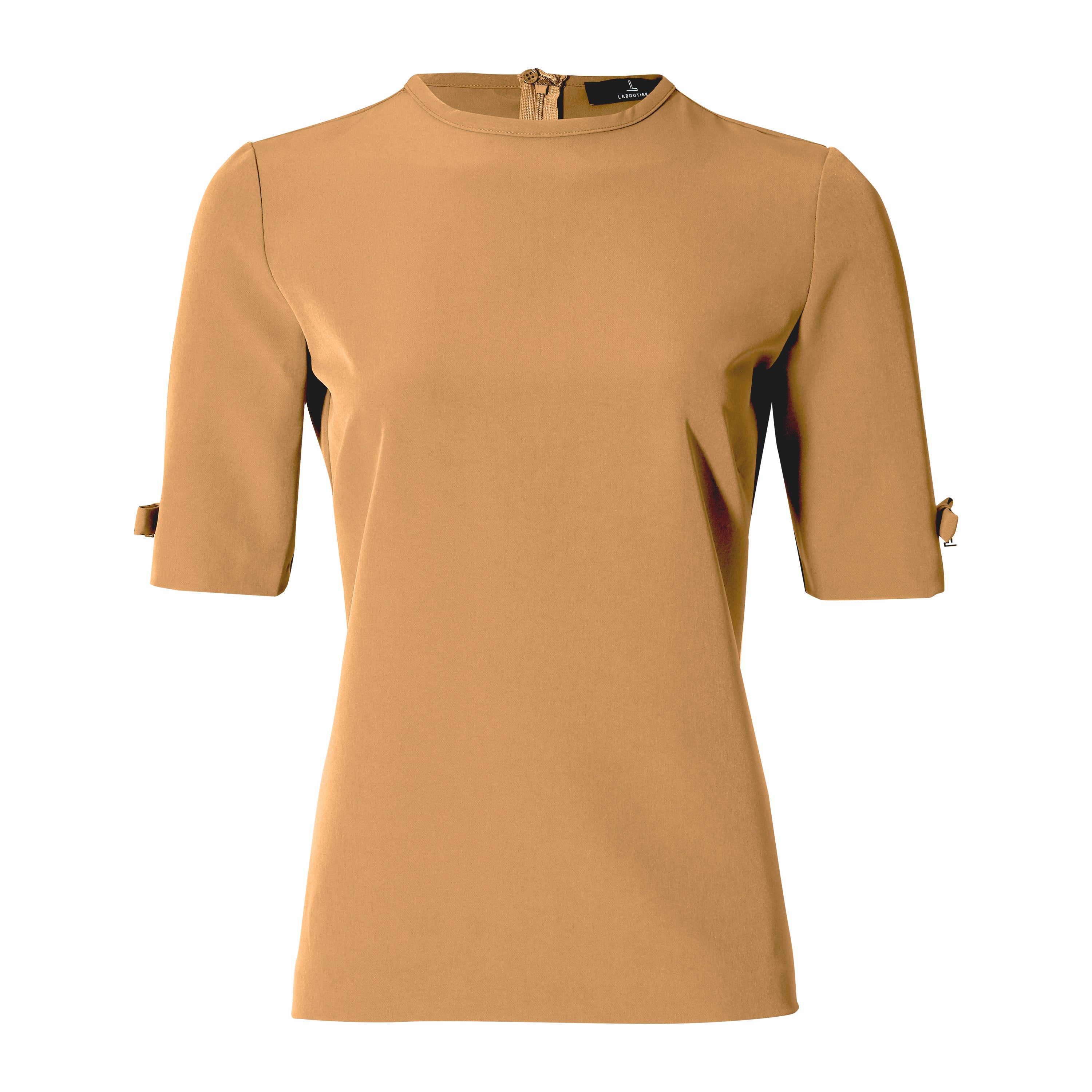 - CLEAN TEE WITH BOWS - camel