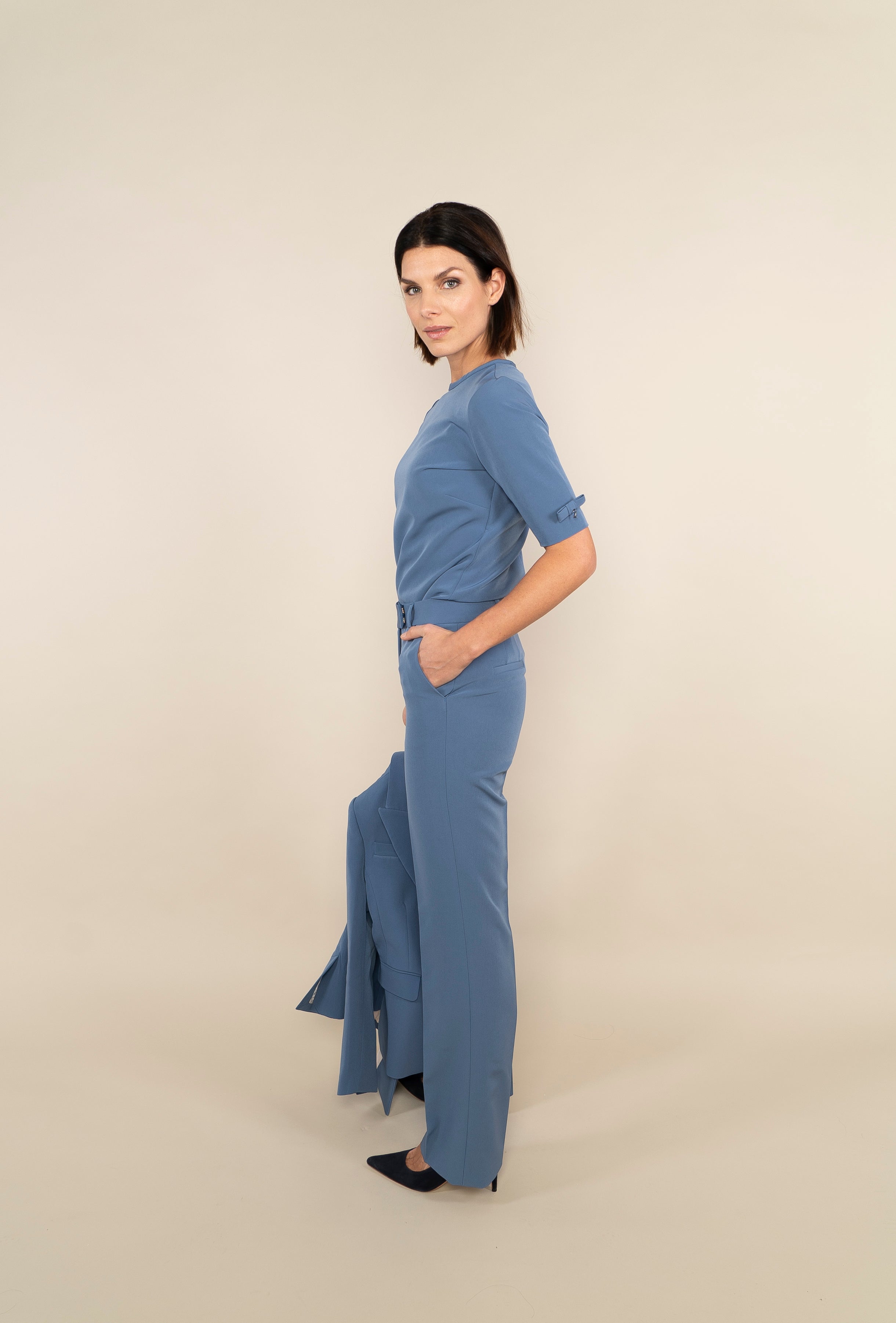 CLEAN TEE WITH BOWS - ocean blue