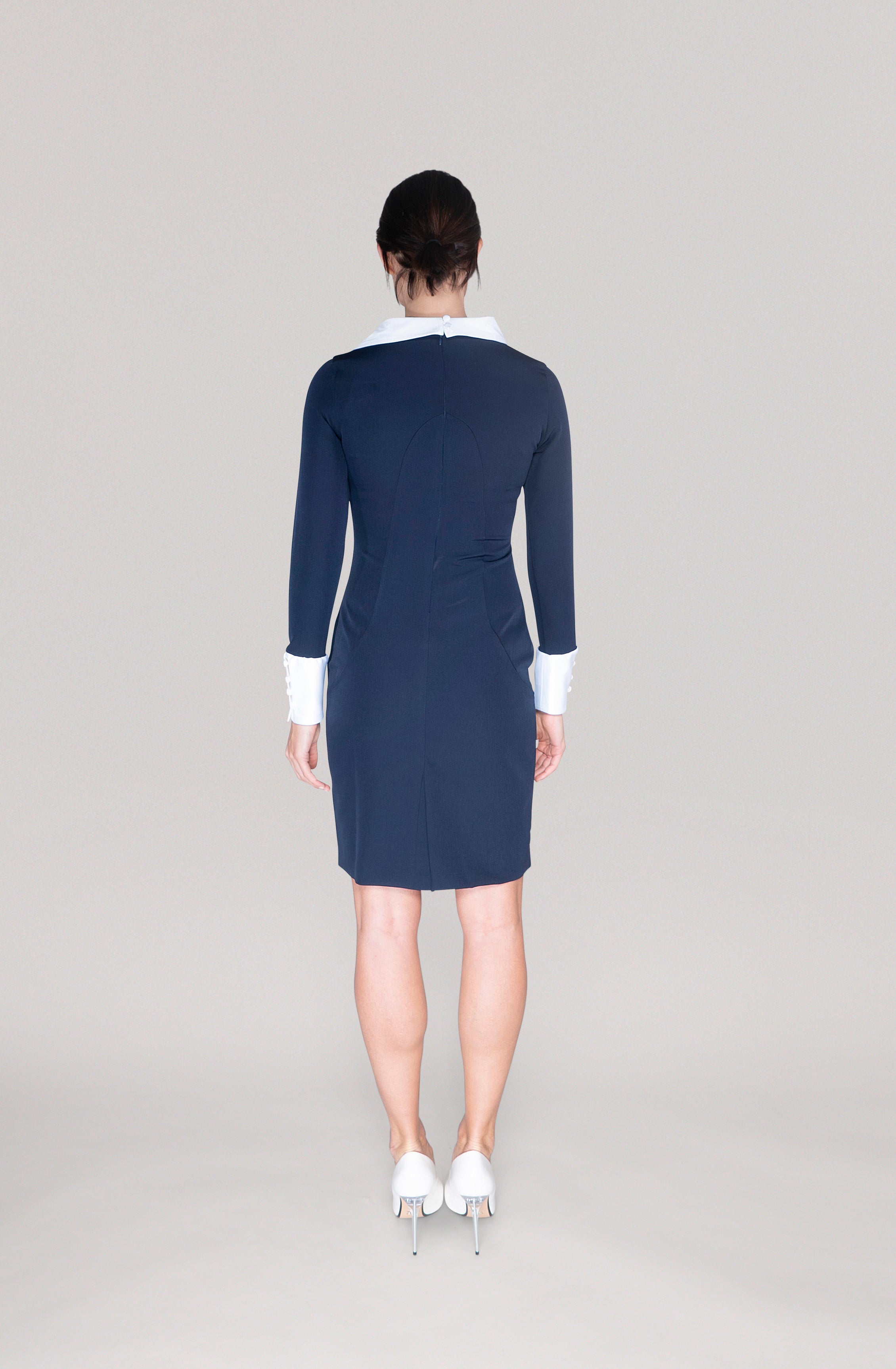 THE REMOVABLE COLLAR DRESS - navy blue and white