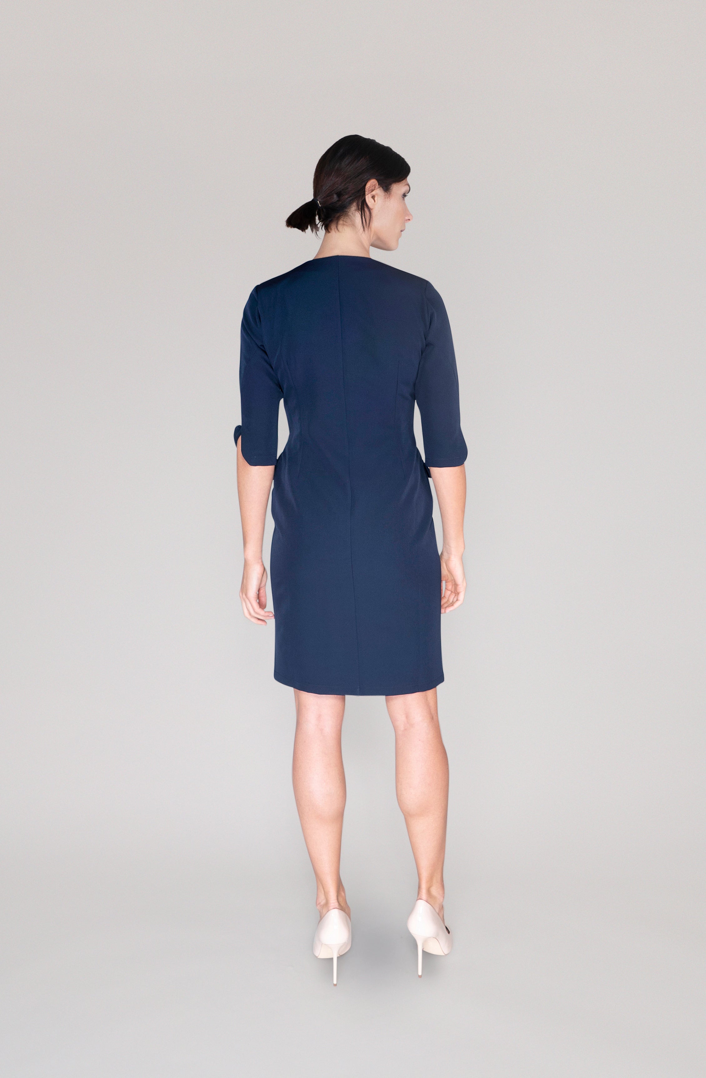 THE BUTTON DRESS -  navy blue