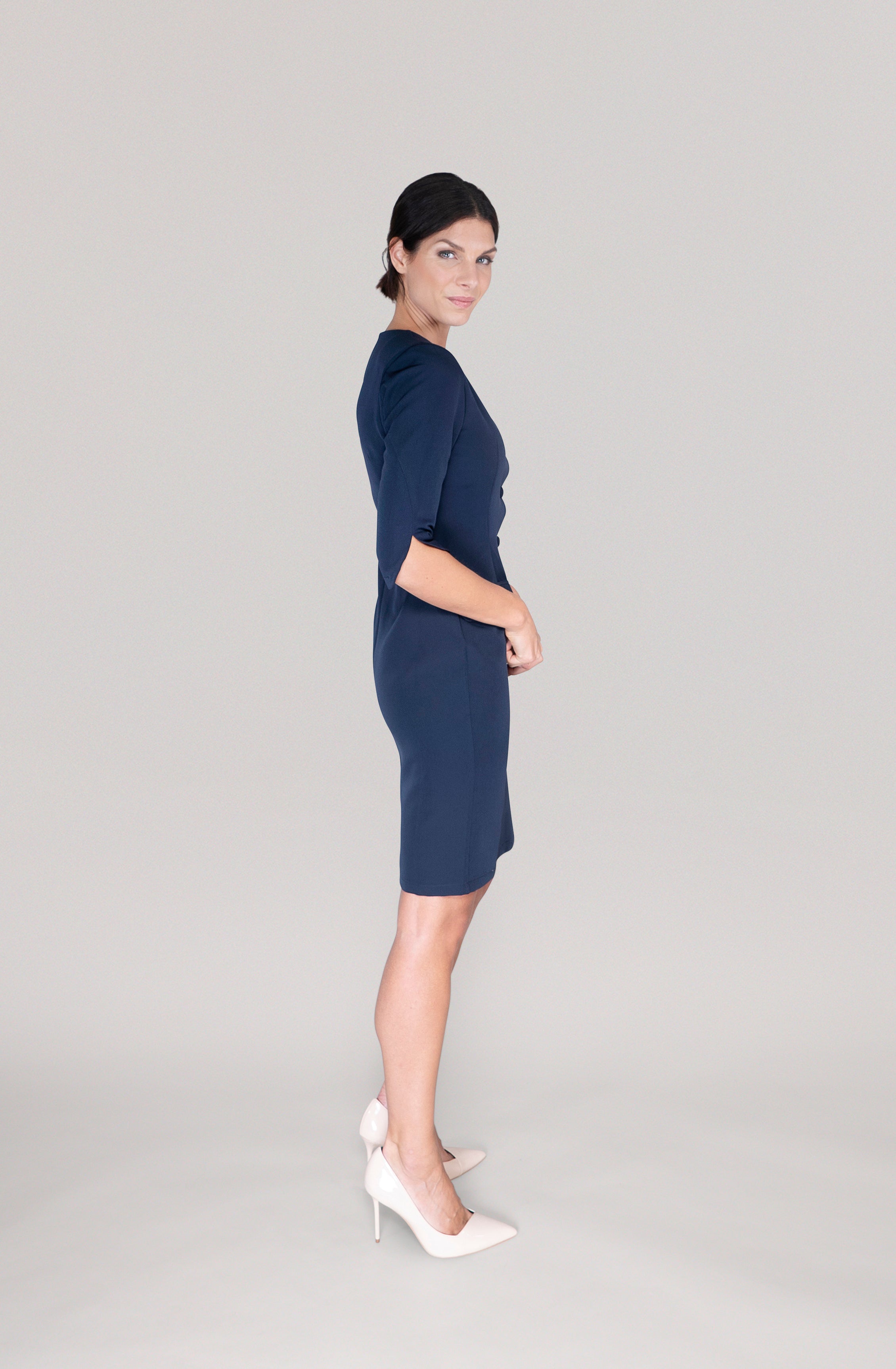 THE BUTTON DRESS -  navy blue