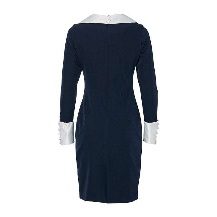 THE REMOVABLE COLLAR DRESS - navy blue and white