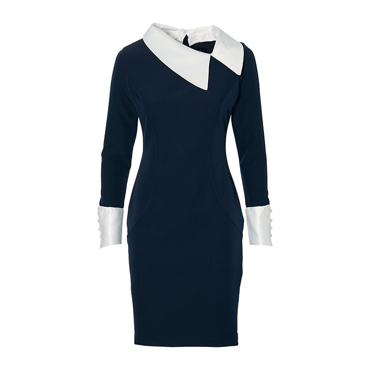 THE REMOVABLE COLLAR DRESS - navy blue and white