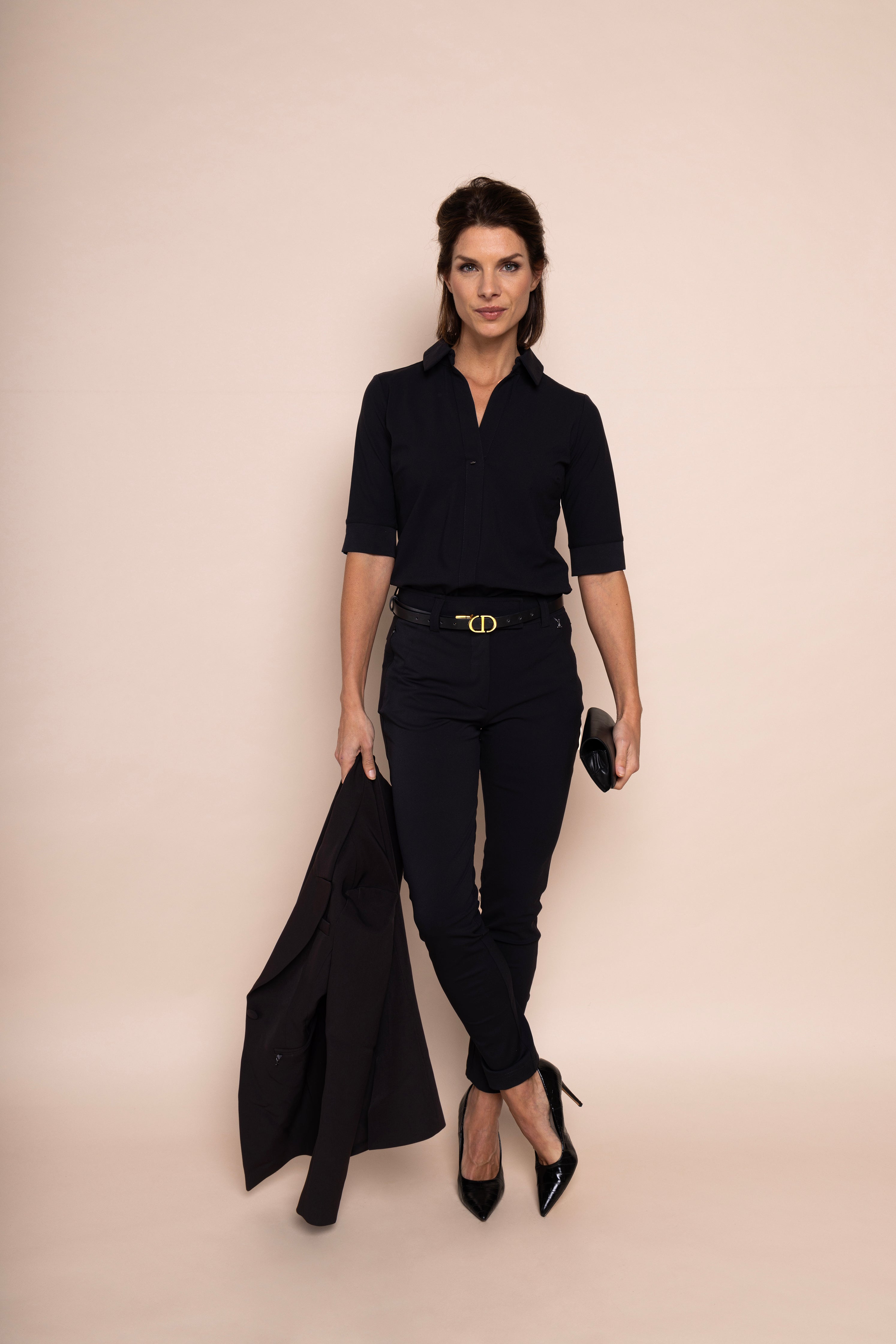 IVANKA SHORT SLEEVE TRAVEL BLOUSE - navy blue