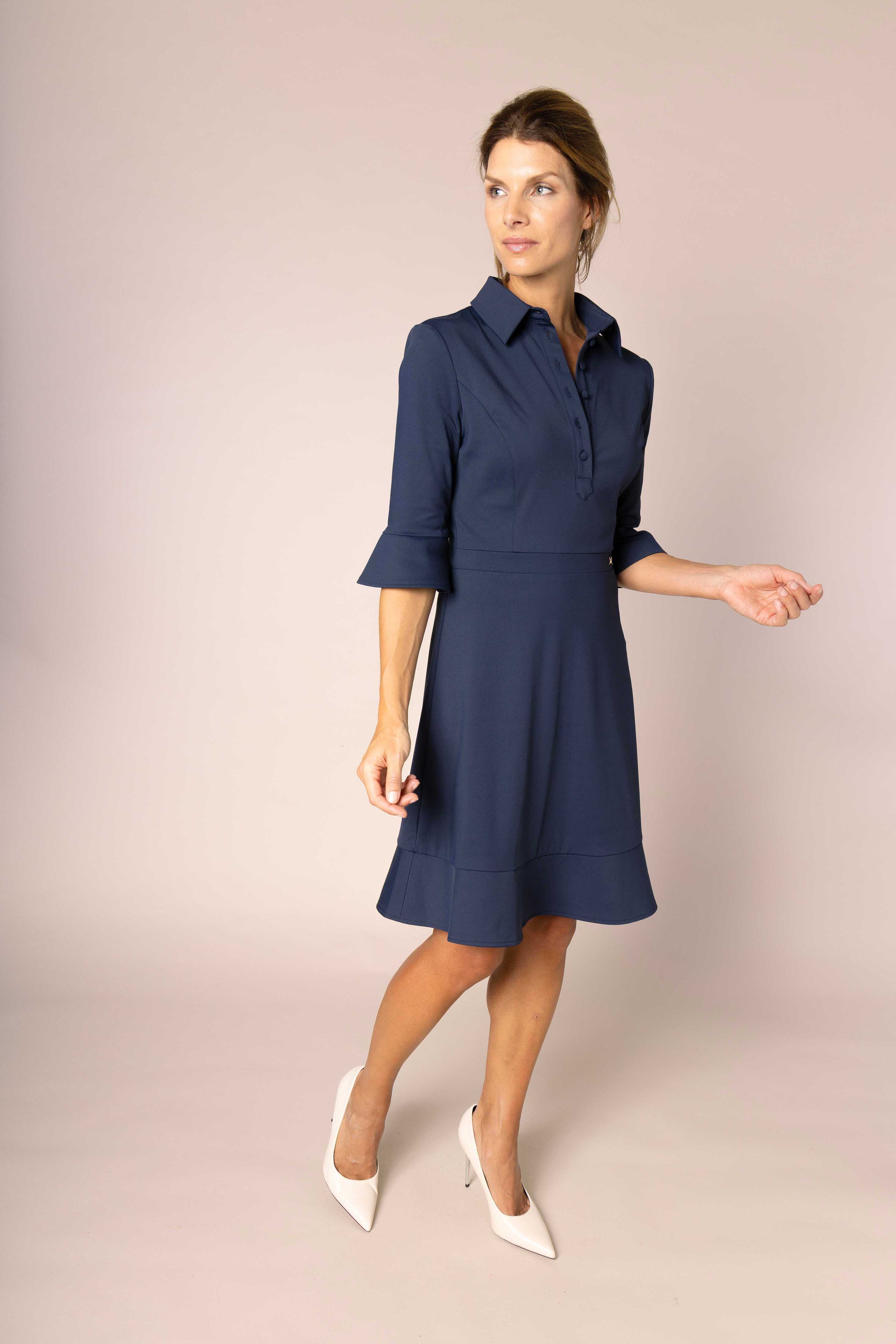 RUFFLE DRESS - navy blue