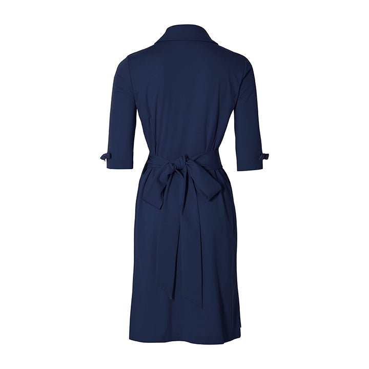 OVERLAP DRESS WITH BOWS - dark blue