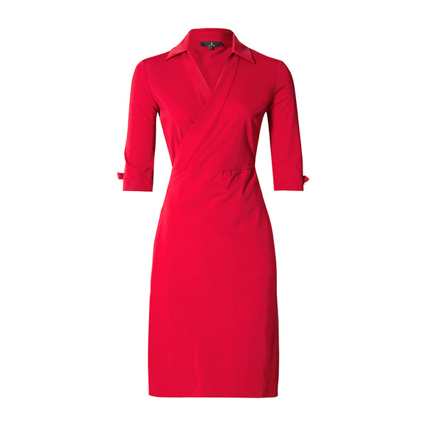 OVERLAP DRESS WITH BOWS - red