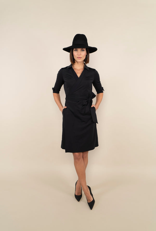 OVERLAP DRESS WITH BOWS - black