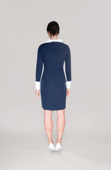 THE DETACHABLE COLLAR DRESS -  navy blue and white